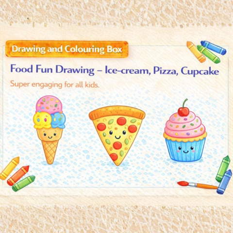 Drawing & Colouring -Food Fun Drawing – Ice-cream, Pizza, Cupcake