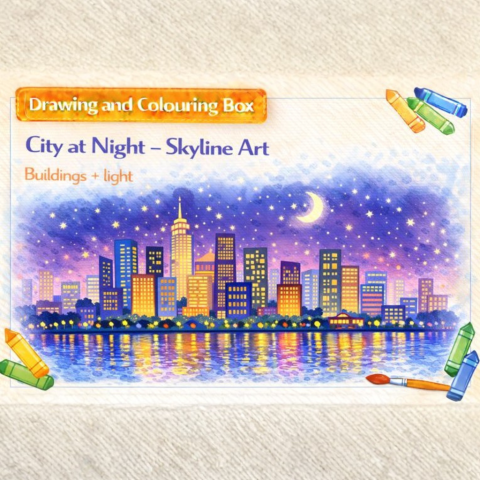 Drawing & Colouring -City at Night – Skyline Art
