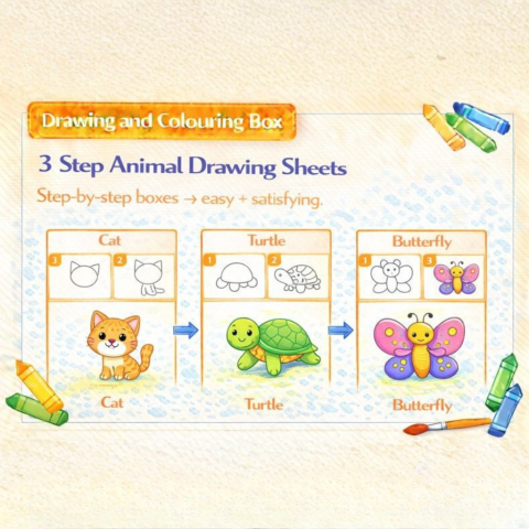 Drawing & Colouring -3-Step Animal Drawing Sheets