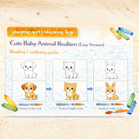 Drawing & Colouring -Cute Baby Animal Realism (Easy Version)