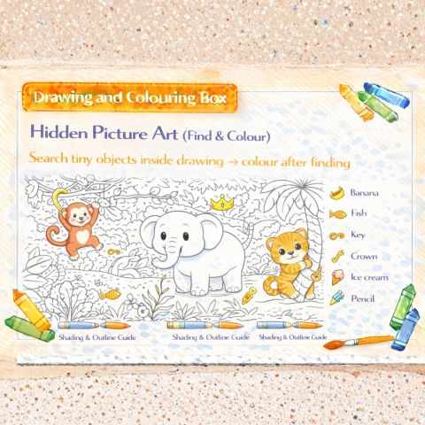 Drawing & Colouring -Hidden Picture Art (Find & Colour)