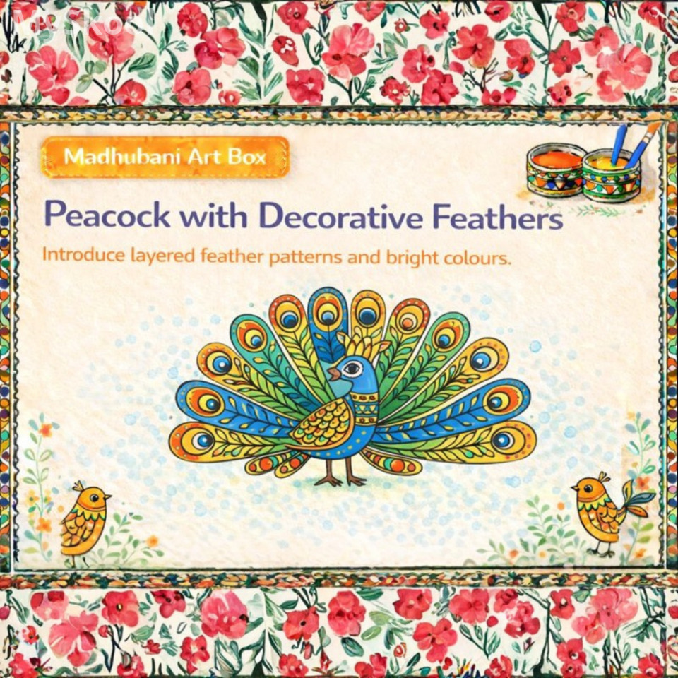 Madhubani - Peacock with Decorative Feathers