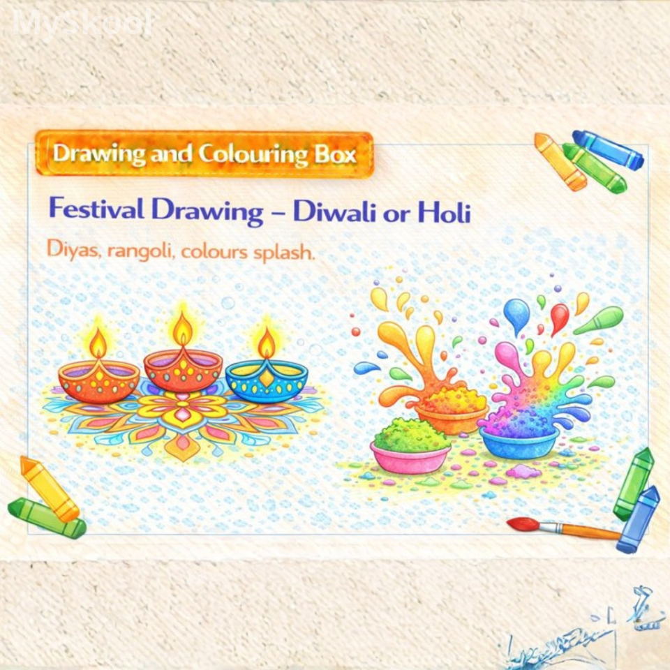 Drawing & Colouring -Festival Drawing – Diwali or Holi