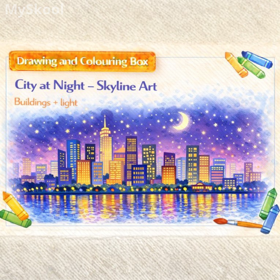 Drawing & Colouring -City at Night – Skyline Art