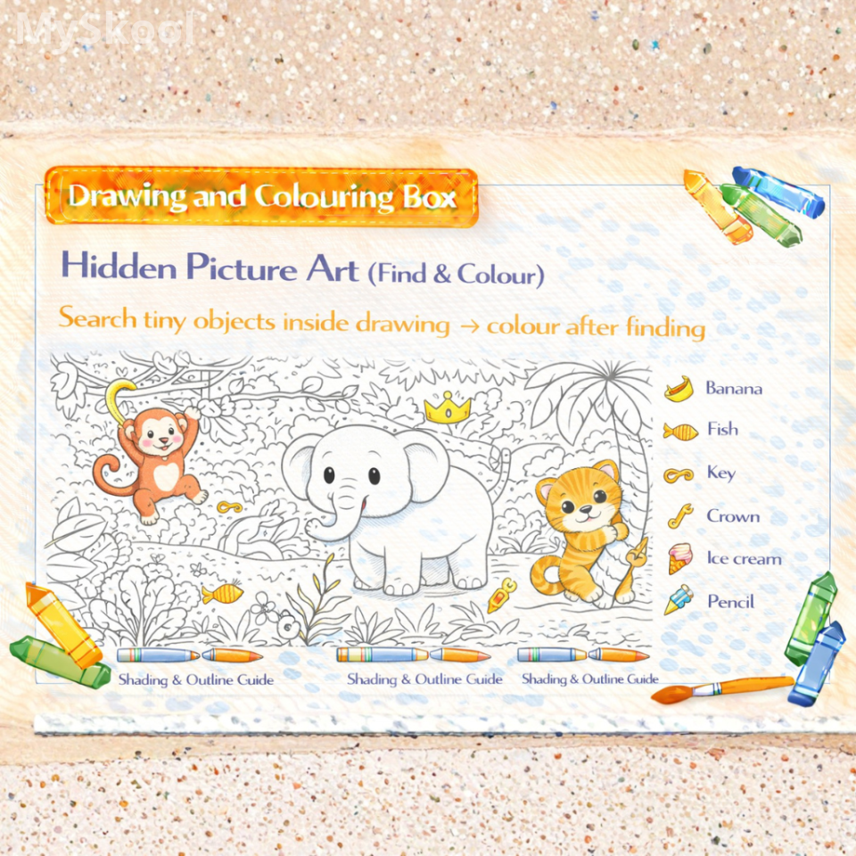 Drawing & Colouring -Hidden Picture Art (Find & Colour)