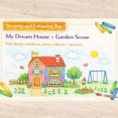Drawing & Colouring -My Dream House + Garden Scene