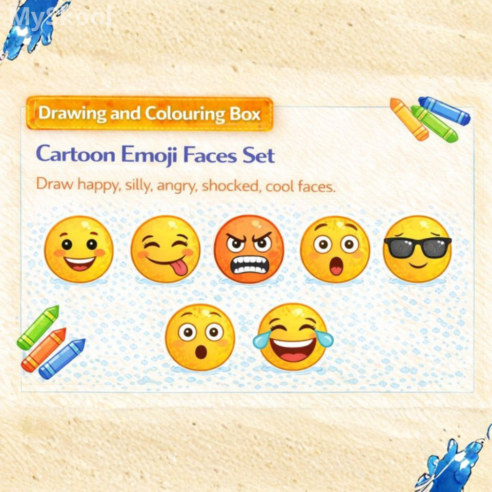 Drawing & Colouring -Cartoon Emoji Faces Set